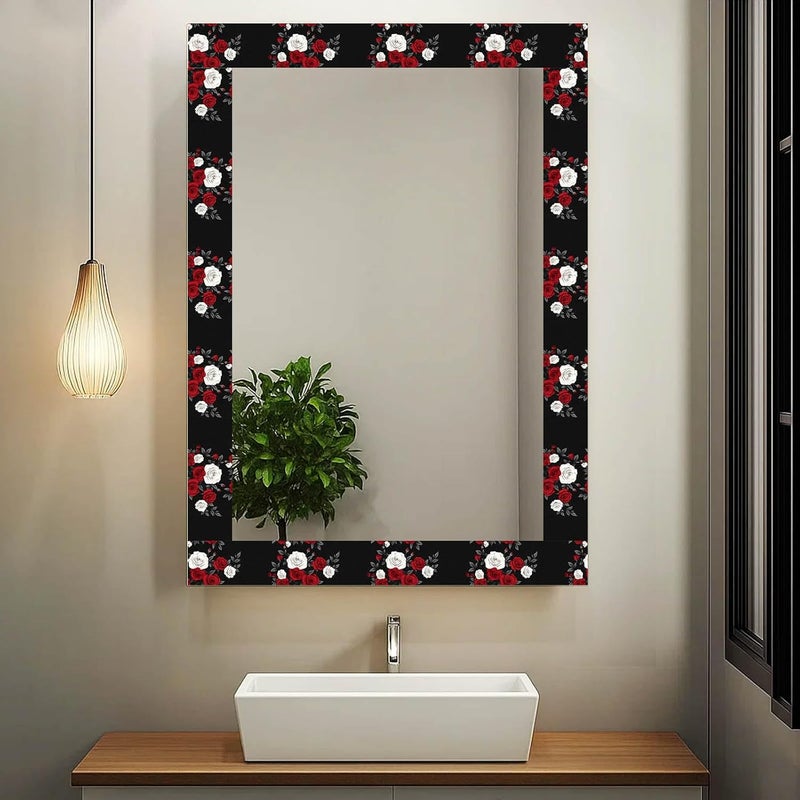 IVN Wallpaper Border Peel and Stick Decorative Wall Trim Self Adhesive Black Red White Rose Floral Design Wallpaper for Bathroom Laundry Room Pool Area Mirror Frame Shelf Wall Edge 4x196 Inch - Image 4